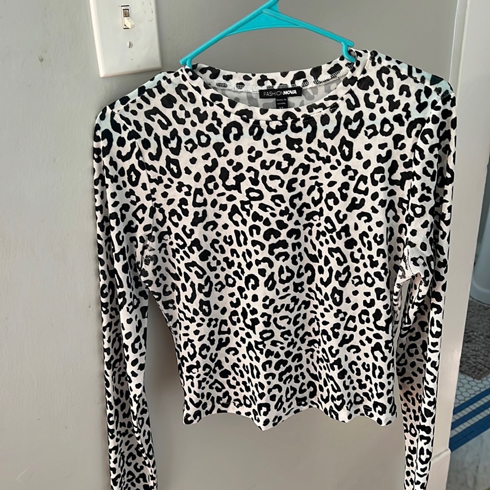 Leopard print white mesh long sleeve